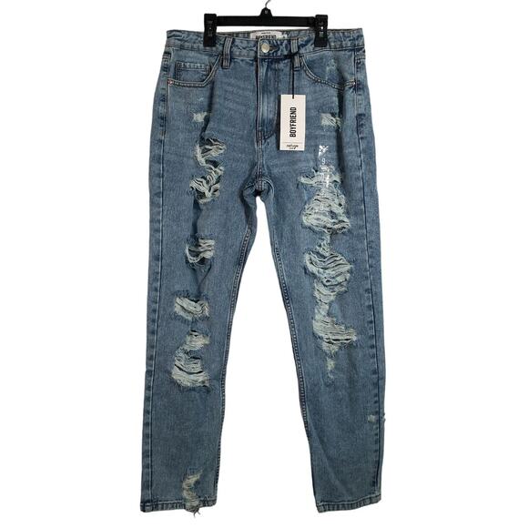 Women's Refuge Denim Boyfriend Mid Rise Distressed Jean, Size 9 - Light Blue - Picture 1 of 11